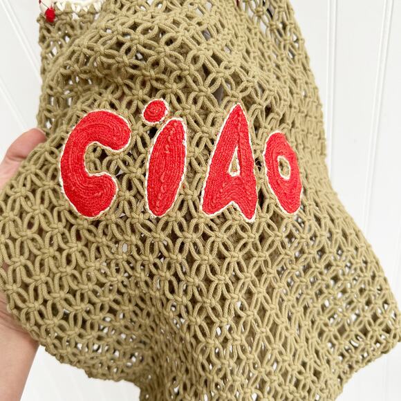 Clare V. L’Ete Ciao Crochet Tote Bag Tan Woven Summer Handbag Beach NWT - Picture 2 of 6